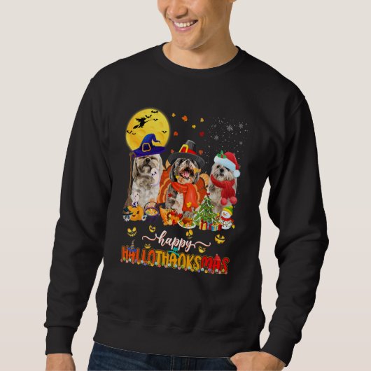 Happy Hallothanksmas Cute Shih Tzu Wizard Hat Turk Sweatshirt (Vorderseite)
