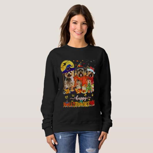 Happy Hallothanksmas Cute Yorkie Wizard Hat Turkey Sweatshirt (Vorne ganz)