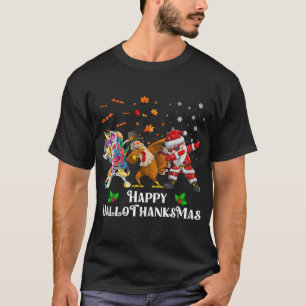 Happy Hallothanksmas Dabbing Unicorn Türkei Santa T-Shirt