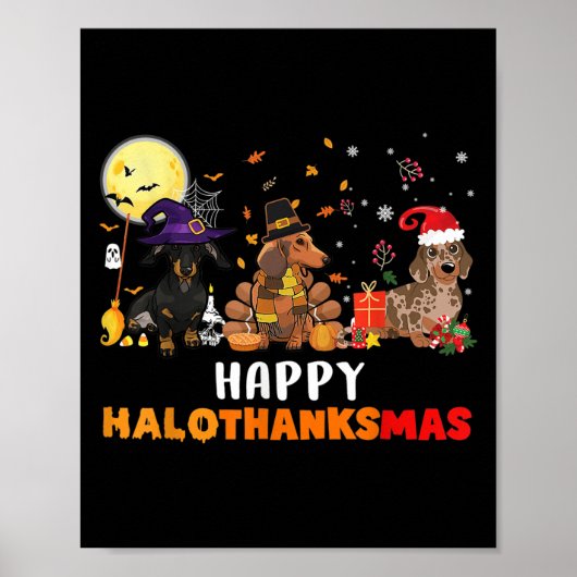 Happy Hallothanksmas Dackel Hund Lover Halloween Poster (Vorne)