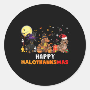 Happy Hallothanksmas Dackel Hund Lover Halloween Runder Aufkleber