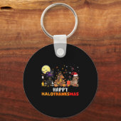 Happy Hallothanksmas Dackel Hund Lover Halloween Schlüsselanhänger (Vorderseite)