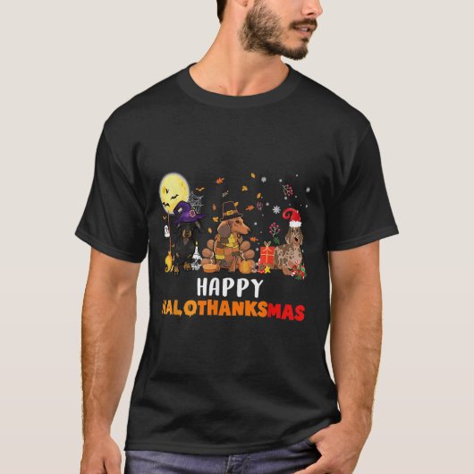 Happy Hallothanksmas Dackel Hund Lover Halloween T-Shirt (Vorderseite)