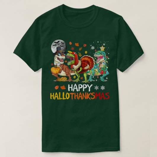 Happy Hallothanksmas Dinosaur TRe Halloween Christ T-Shirt (Design vorne)