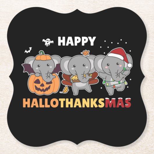 Happy Hallothanksmas Elephant Weihnachtslephant P Untersetzer (Vorderseite)
