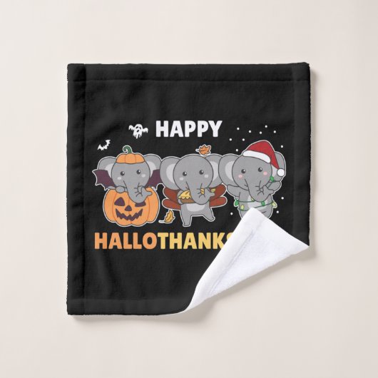Happy Hallothanksmas Elephant Weihnachtslephant W Waschlappen (Waschlappen)