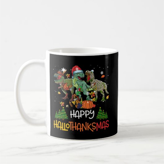 Happy Hallothanksmas Erntedank Dinosaur T-rex Kaffeetasse (Links)