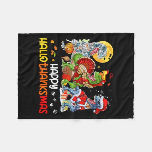 Happy Hallothanksmas Erntedank Dinosaur T Rex T Fleecedecke (Vorderseite (Horizontal))