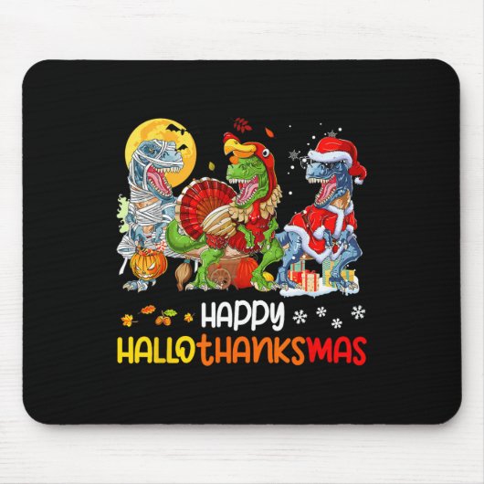 Happy Hallothanksmas Erntedank Dinosaur T Rex T Mousepad (Vorne)