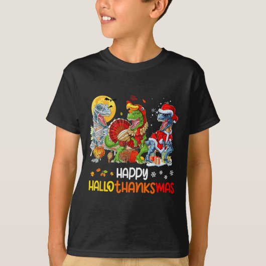 Happy Hallothanksmas Erntedank Dinosaur T Rex T T-Shirt (Vorderseite)