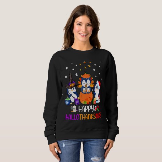 Happy HalloThanksMas Fall Pumpkin Penguin Sweatshirt (Vorne ganz)