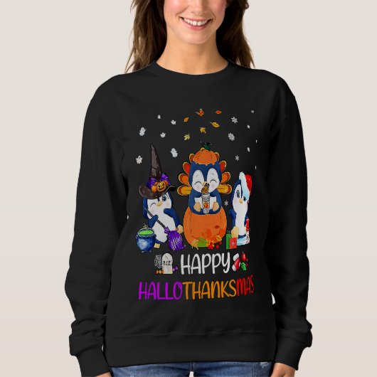 Happy HalloThanksMas Fall Pumpkin Penguin Sweatshirt (Vorderseite)