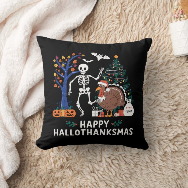 Happy Hallothanksmas Feiertagssaison Geschenk Fall Kissen (Decke)