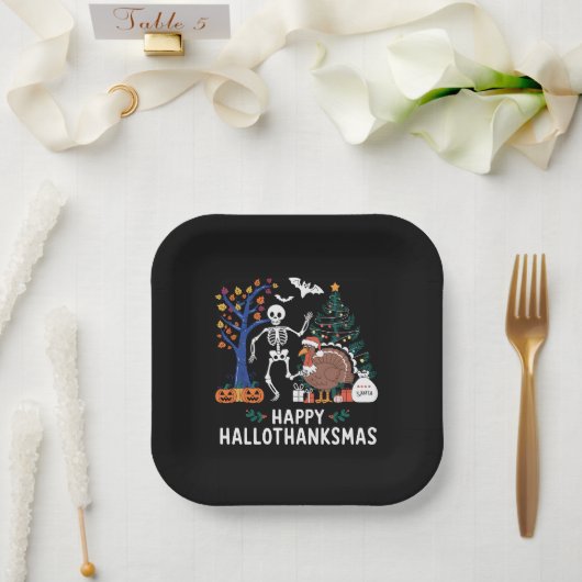 Happy Hallothanksmas Feiertagssaison Geschenk Fall Pappteller (Hochzeit)