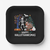 Happy Hallothanksmas Feiertagssaison Geschenk Fall Pappteller (Vorderseite)