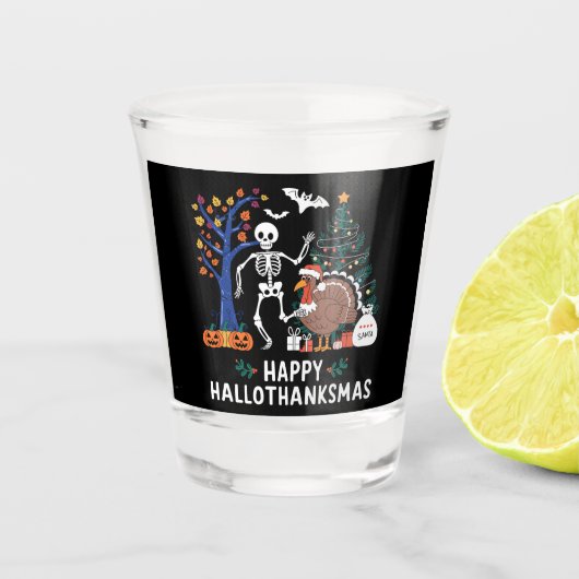 Happy Hallothanksmas Feiertagssaison Geschenk Fall Schnapsglas (Vorderseite)