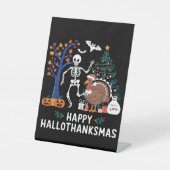 Happy Hallothanksmas Feiertagssaison Geschenk Fall Sockelschild (Vorderseite)