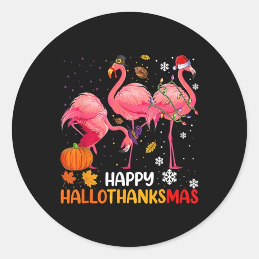 Happy Hallothanksmas Flamingo Runder Aufkleber (Vorderseite)