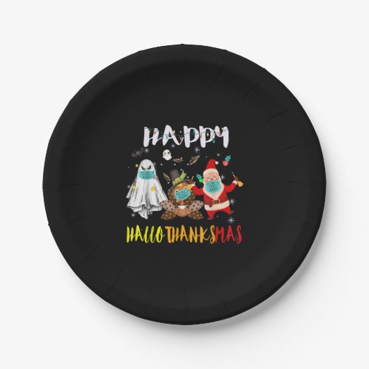 Happy Hallothanksmas Funny Halloween Erntedank Pappteller (Vorderseite)