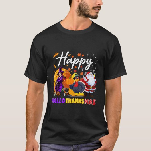 Happy Hallothanksmas Funny Halloween Erntedank T-Shirt (Vorderseite)