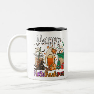 Happy Hallothanksmas Funny Halloween Erntedank Zweifarbige Tasse