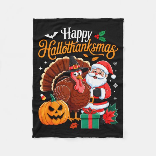 Happy Hallothanksmas Funny Halloween Thanksgiving  Fleecedecke (Vorderseite)