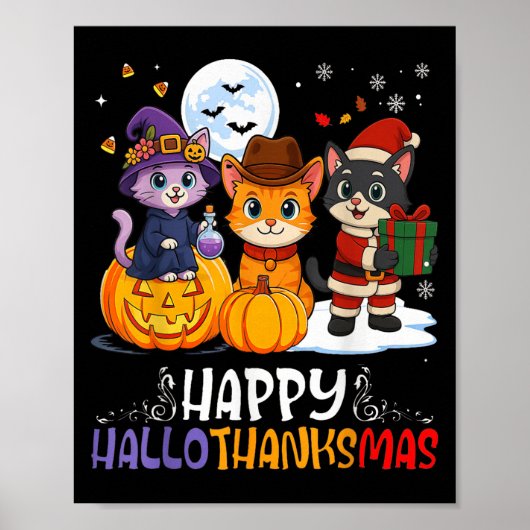 Happy Hallothanksmas Funny Halloween Thanksgiving  Poster (Vorne)
