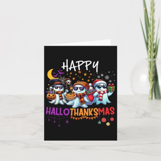 Happy Hallothanksmas Ghost Halloween Erntedank Karte (Vorderseite)