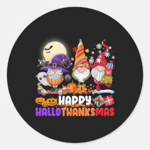 Happy Hallothanksmas Gnome Halloween Erntedank Runder Aufkleber