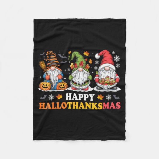 Happy Hallothanksmas Gnome Halloween Thanksgiving Fleecedecke (Vorderseite)