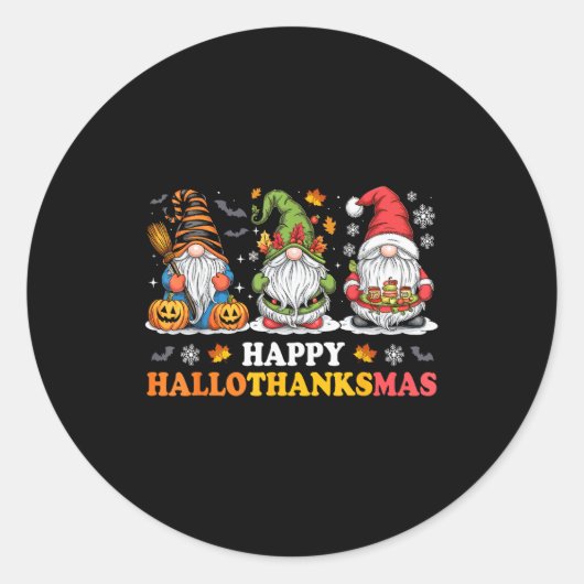 Happy Hallothanksmas Gnome Halloween Thanksgiving Runder Aufkleber (Vorderseite)