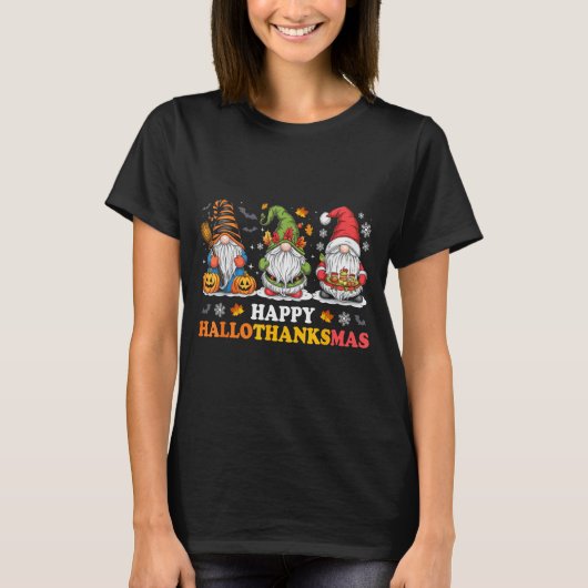 Happy Hallothanksmas Gnome Halloween Thanksgiving T-Shirt (Vorderseite)