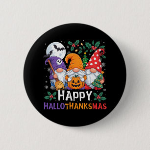 Happy Hallothanksmas Gnomes Halloween Erntedank Button
