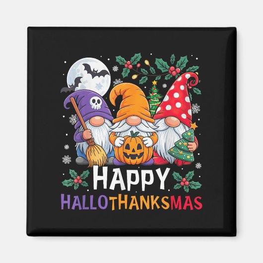 Happy Hallothanksmas Gnomes Halloween Erntedank Magnet (Vorne)