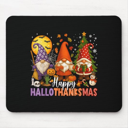 Happy Hallothanksmas Gnomes Halloween Erntedank Mousepad (Vorne)