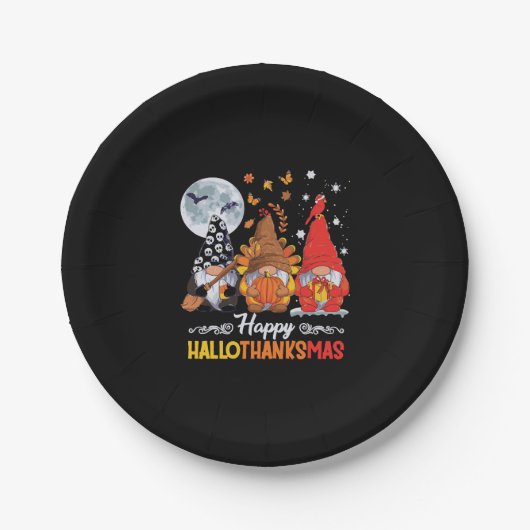 Happy Hallothanksmas Gnomes Halloween Erntedank Pappteller (Vorderseite)