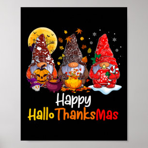 Happy Hallothanksmas Gnomes Halloween Erntedank Poster