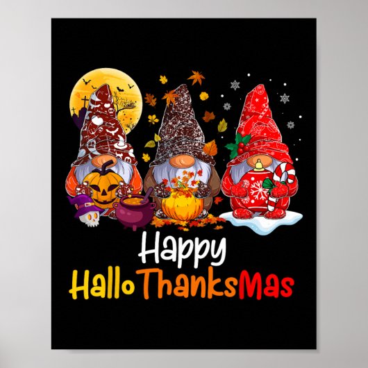 Happy Hallothanksmas Gnomes Halloween Erntedank Poster (Vorne)