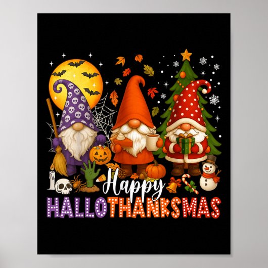 Happy Hallothanksmas Gnomes Halloween Erntedank Poster (Vorne)