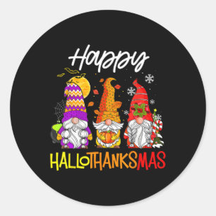 Happy Hallothanksmas Gnomes Halloween Erntedank Runder Aufkleber