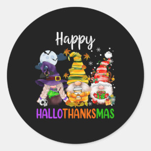 Happy Hallothanksmas Gnomes Halloween Erntedank Runder Aufkleber