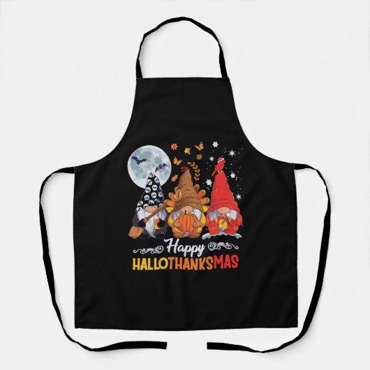 Happy Hallothanksmas Gnomes Halloween Erntedank Schürze (Vorderseite)
