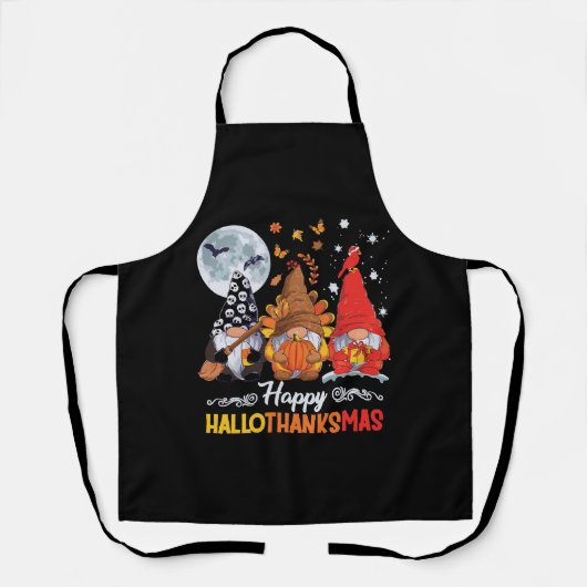 Happy Hallothanksmas Gnomes Halloween Erntedank Schürze (Vorderseite)