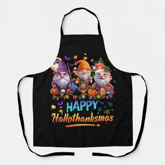 Happy Hallothanksmas Gnomes Halloween Erntedank Schürze (Vorderseite)