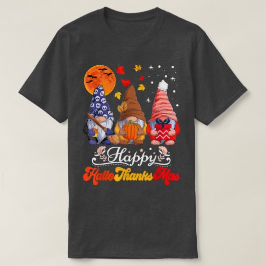 Happy Hallothanksmas Gnomes Halloween Erntedank T-Shirt (Design vorne)