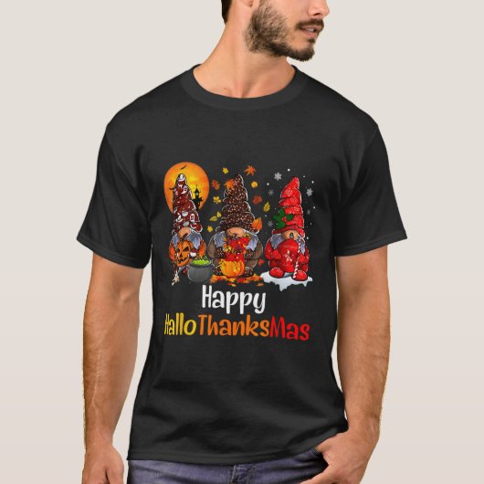 Happy Hallothanksmas Gnomes Halloween Erntedank T-Shirt (Vorderseite)