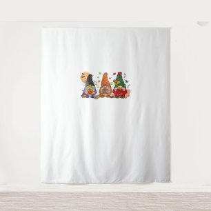 Happy Hallothanksmas Gnomes Halloween Erntedank Wandteppich