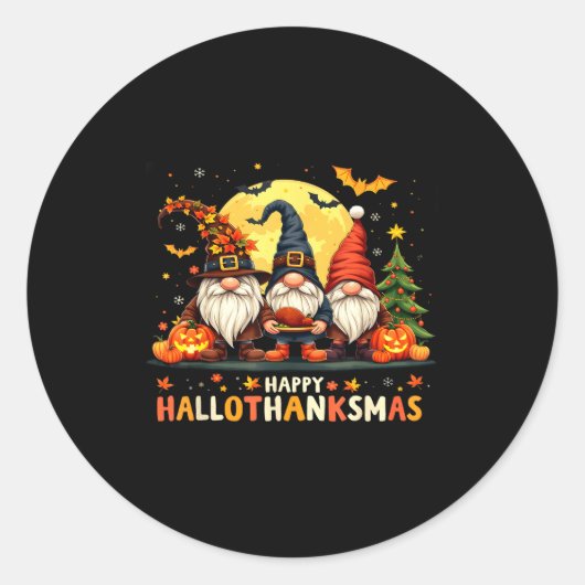 Happy Hallothanksmas Gnomes Halloween Thanksgiving Runder Aufkleber (Vorderseite)
