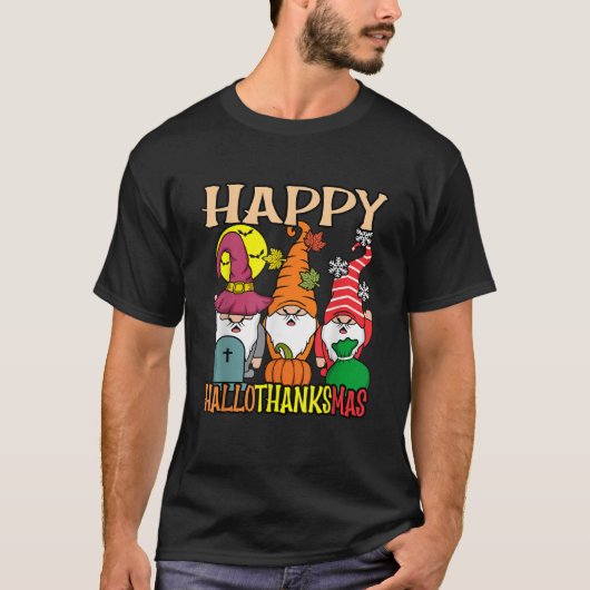 Happy Hallothanksmas Gnomes Halloween Thanksgiving T-Shirt (Vorderseite)
