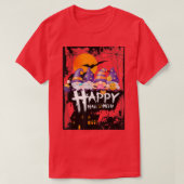Happy HalloThanksMas Gnomes, HauntedHouse Bats Moo T-Shirt (Design vorne)
